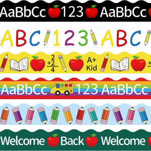 6 Pcs Pencil Printed Bulletin Board Border Decorative Classroom Border 123 Bus Printed Bulletin Board Trim Sticker