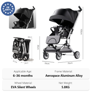 Baby Stroller Foldable Lightweight Compact Pram Sit And Lie Down One Click To Close Airline Approved