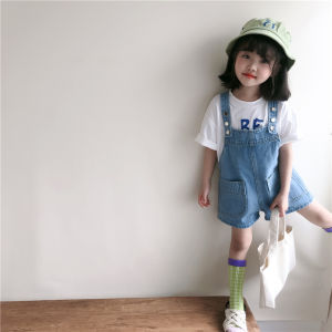 Summer new childrens denim overalls shorts small middle-aged childrens fashion summer thin anti-shoulder girls overalls pants casual tide