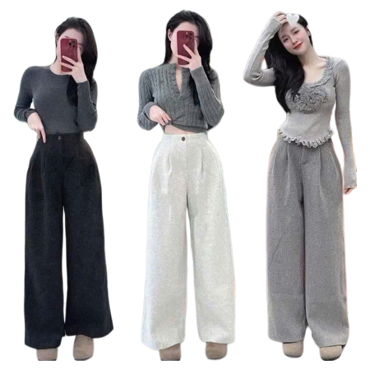 Quần Dạ Ống Suông Cao Cấp Phối Ly Tôn Dáng, Quần Ống Suông Chất Dạ ...