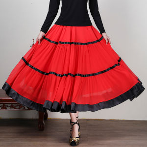 เดรสยาวสำหรับงานเต้นรำทรงสี่เหลี่ยมชุดใส่เต้นสำหรับฝึกครึ่งตัวสำหรับสังสรรค์วงสวิงขนาดใหญ่