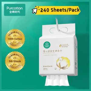 Purcotton Hanging Cotton  Paper Pure Cotton Super Soft Thick Children Baby Face Towel Wet and Dry Dual-Use /Soft Cotton Baby Towels240 Drawers