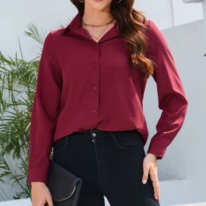 Kemeja Polos Casual Wanita Bahan Shakila Twill Nyaman - Atasan Casual Wanita By Azka Collection