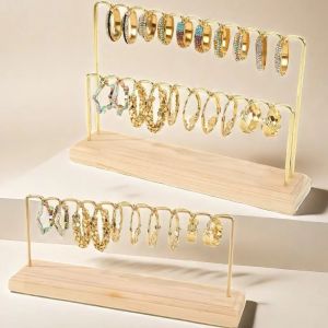 LUMINOU Jewelry Photography Prop Earring Display Stand Multi-Layer Natural Wood Base Jewelry Holder Rack  Hanging Bar Stand Earring Storage Organizer