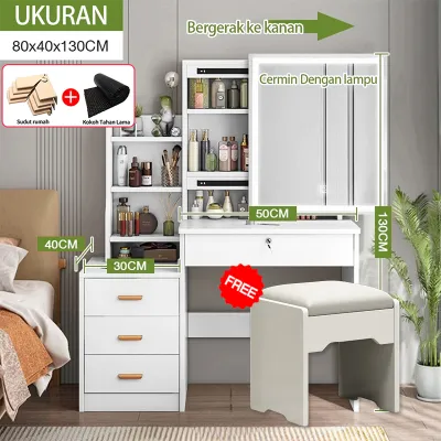 LL Meja Rias Putih Lampu LED / Meja Rias Kaca Sliding Minimalis /Furniture Meja Rias / Meja Kosmetik