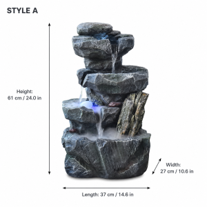 Indoor Water Fountain with LED Light & Mist – Large Resin Rockery Waterfall Decoration for Living Room Office Entrance