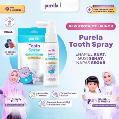 PURELA TOOTH SPRAY (20ml) - Napas Segar dan Gigi Sehat Merawat Gigi Susu Tanpa Lubang Karies Cegah Sakit Gigi Anak- Natural Xylitol dan Calcium Glycerophosphate - Food Friendly - Mix Berrier Flavor
