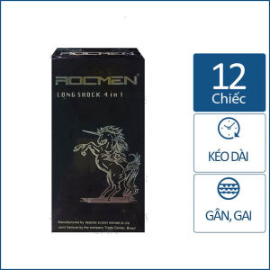 Bao cao su Rocmen đen Long Shock 4 in 1 kéo dài thời gian quan hệ (Hộp 12 cái)