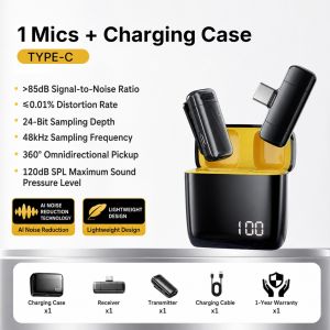 ✅【SG】Wireless Lavalier Microphone Charging Case 1/2 Mic Type-C iPhone Noise Reduction Lapel Mic Plug & Play Clip-On Microphone for Vlog Live Streaming Interview Video Recording Podcast Content Creation