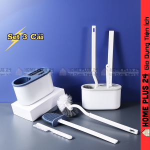 Bộ 3 Chổi Vệ Sinh Toilet Xoay 360 Độ Treo Tường Cọ Bồn Cầu Silicon Nhà Tắm Đa Năng Tiện Lợi