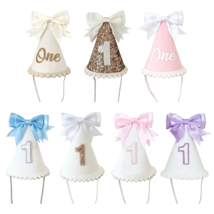 Đồ vải Hanmade mũ sinh nhật cho bé với Bowknot giọng cho 1 năm trẻ sơ sinh trang trí tiệc món quà