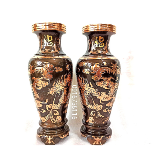 Không đưng nước Lọ hoa 38 chạm sen rồng đồng đỏ đúc nguyên khối chữ thếp vàng lục bình đồng đỏ chữ vàng không đựng được nước