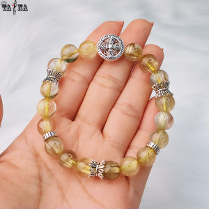[XẢ KHO GIẢM SÂU] Vòng đá thạch anh tóc vàng 9mm 6A VIP mix charm bạc 925 cao cấp