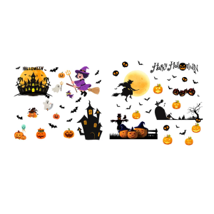 Horror Moon Castles Witch Window Clings For Halloween Waterproof Decal Decoration Reusable PVC Film Sticker Set