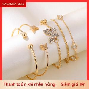 CS 5PC New Bohemian Sang Trọng Mở Vòng Đeo Tay Rhinestone Bướm Vòng Đeo Tay Cô Gái Quà Tặng