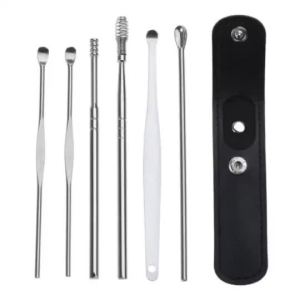 [COMBO 5 CHIẾC] x Dụng cụ lấy ráy tai ngoáy tai 6 chi tiết kèm túi da làm móc chìa khóa tiện lợi LILY SHOP