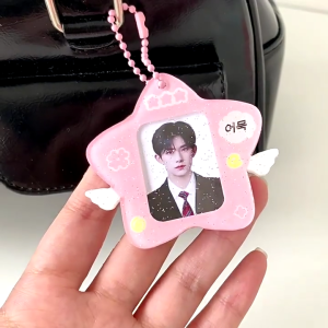 Glittering Star Case with Chain Water Resistant Acrylic Photo Protectors Sleeve For Keyring Bag Charm