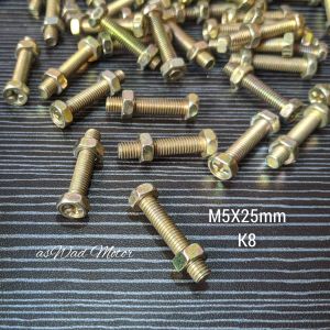 5pcs Baut + Mur Kuning M5x25 K8 Universal / Baut Aki / Baut Visor Serbaguna