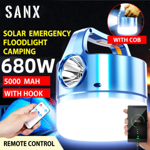 SANX 680W Solar Charge Bulb Outdoor Lighting Camping Lamp USB Rechargeable LED Night Market Light with Remote Super Bright Searchlight Working Lights Portable Emergency Light Lantern