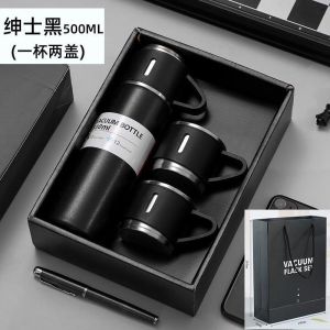 LRMS Termos Set Dengan 3pcs Gelas Stainless Vacum Bottle 500ml Set Gift Box Hampers