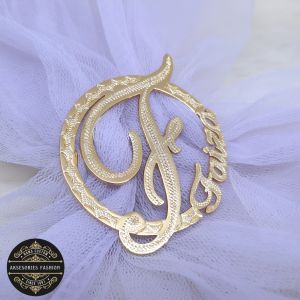 B002 Bros Nama Inisial Dengan Nama Ukir Lingkaran Lapis Emas 24k Anti Karat Bros