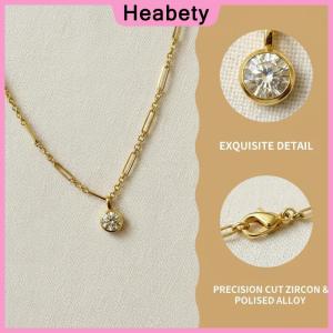 Heabety Elegant Women Necklace Geometric White Zircon Pendant Gold Color Bead Chain for Gifts and Special Moments