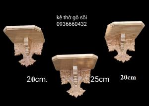 Bộ 3 kệ thờ gỗ sồi điêu khắc hoa văn cao cấp 2 kệ 2 bên kt 30x20(cm) 1 kệ giữa 40x25(cm) trang trí tượng công giáo cao 60cm