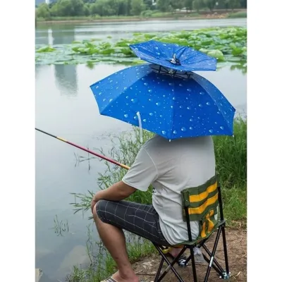 Ô Dù Đội Đầu 2 Tầng Chống Gió – Nón Dù Đội Đầu Che Mưa Nắng Rảnh Tay Ô Đội Đầu Làm Vườn Câu Cá Vải Oxford Chống Thấm