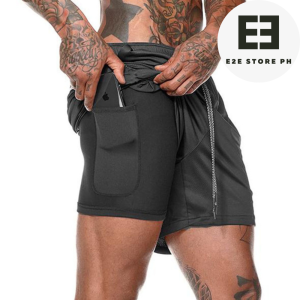 Men 2 in 1 Running Shorts Jogging Gym Fitness Training Quick Dry Beach Short Male Summer Sports Workout Bottoms Shorts