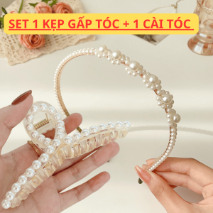 Set 1 Kẹp gấp tóc thanh lịch và 1 cài tóc phụ kiện làm gọn tóc phong cách Hàn Quốc cho bạn gái
