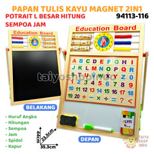 TAIYO Papan Tulis Kayu Magnet Anak 2IN1 White & Black Board Huruf Angka Spidol Kapur Gambar Edukasi