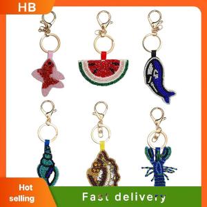 HB Beaded Patch Sequin Rhinestones Crab Starfish Seashell Conch Keychain For Embellishing Bag Charm Decor