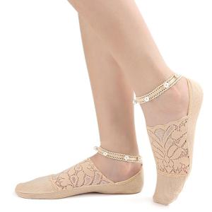 Womens Seamlessly Lace Ankle Socks Nonslip Faux Pearls Strap Soft Elastic Fibers Breathable Socks For Work And Leisure