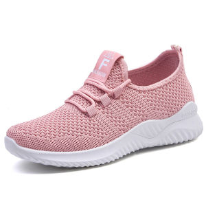 Sepatu Sneakers Sport Wanita Bahan Rajut Women Shoes Casual PUTIH