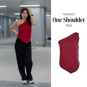One Shoulder | เสื้อปาดไหล่แฟชั่นผู้หญิง ผ้าร่อง 2x1 ทรงเข้ารูป ปลายเอียง ดีไซน์มินิมอล สี Red