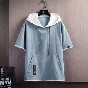 TAILOR Summer Hoodie lelaki Trend pendek lengan t-shirt bahagian nipis Hooded Slim Fit Pullover Sweatshirt