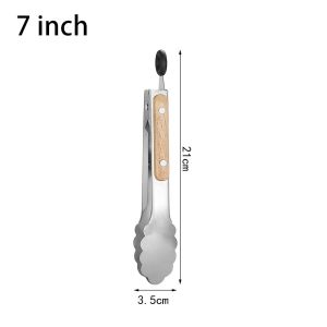 WTFAP5 1Pcs Stainless Steel Grill Tong BBQ Grill Use Wooden Handle Food Tongs Durable 7/9/12/14/16 Inch Bread Salad Serving Clip