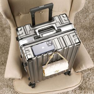 2026 New aluminium metal frame luggage with wheels travel trolley big bag with lock adults large suitcase Waterproof and anti-scratch with hook