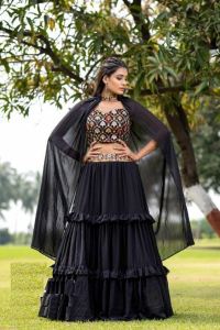 LAUNCHING NEW DESIGNER WEAR PART DRESS COMES WITH FULL FLAIR BOTTOM AND TOP CHOLI WITH HEAVY EMBROIDERY WORK WITH FANCY RUFFLE DUPPATA
