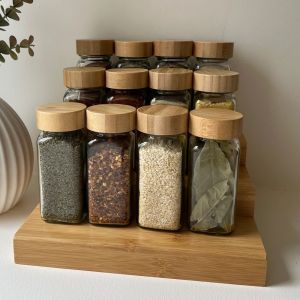 Square Seasoning Glass Bottle with Bamboo Cover Spice Jar Spice Organize Container 120ml Kitchen Storage Spice Organizer
