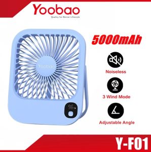 YOOBAO Y-F01 Strong Wind Mini Desktop Type-C Charging Fan Compact Size with 3 Speed Gears 5000mAh Capacity