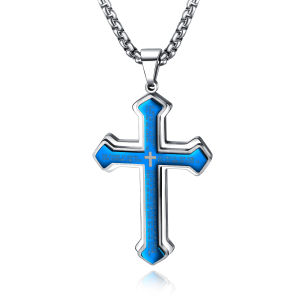 4 Colors Stainless Steel Vintage Cross Necklace Lords Prayer Pendant Hiphop Necklace For Men Women
