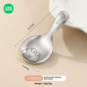 100% Authentic Line Friends Spoon 304 Stainless Steel Short Handle Round Childrens Spoon Portable Soup Spoon Tea Milk Powder Spoon Dessert LFB178