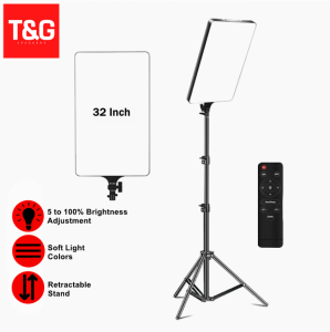 T&G 32 Inch LED Video Fill Light Live Stand Tripod CRI 96+ Ultra Brightness Photography Lamp Panel Light with Remote Control