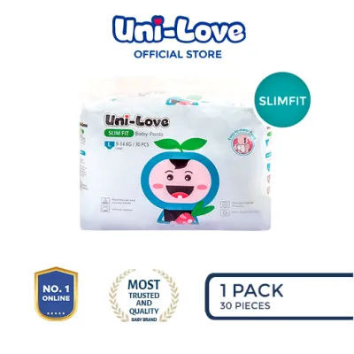 UniLove Slim Fit Baby Pants 30s (Large) Pack of 1 - Hypoallergenic | Super Absorbent | Ultrasoft | Neutralizes PH Level | Double Leakguard | Pants type | Breathable