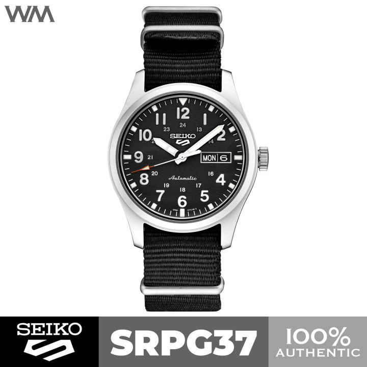 Seiko 5 Sports Black Dial Field Automatic Watch with Black Nylon ...