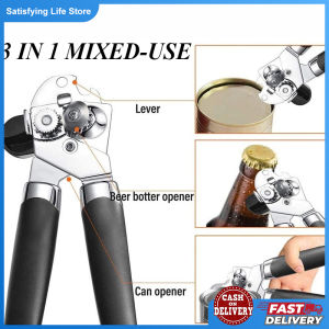 3-in-1 Stainless Steel Tin Can Opener Cordless Tin Opener with Lids Off Jar Opener and Bottle Opener