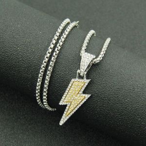 Rosy Recess Trendy Lightning Pendant Necklace with Diamond-Encrusted Design for Men and Women Streetwear Hip Hop Style