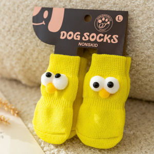 4Pcs Cute Pet Dog Socks With Print Anti-Slip Cats Cartoon Warm Puppy Shoes Paw Protector Products