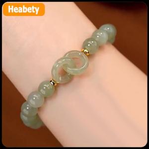 【2-3 days delivery】 Fashion Double Ring Interlocking Hetian Jade Beaded Bracelet Female Ins Style Love Safety Buckle Bangle For Bestie Birthday Gift